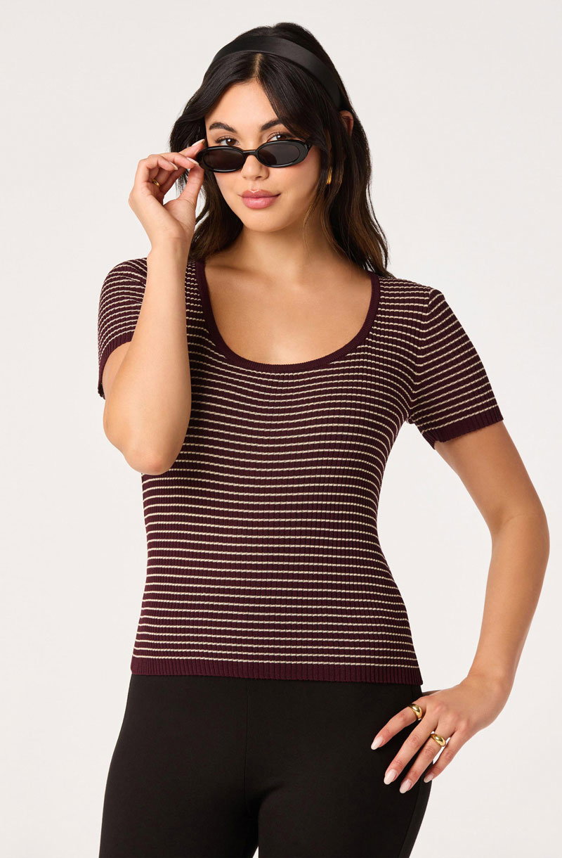 Cindra Striped Ribbed Knit Tee