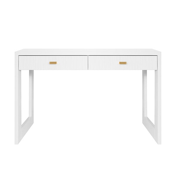 Image of Larkin White Lacquer Two Drawer Fluted Desk