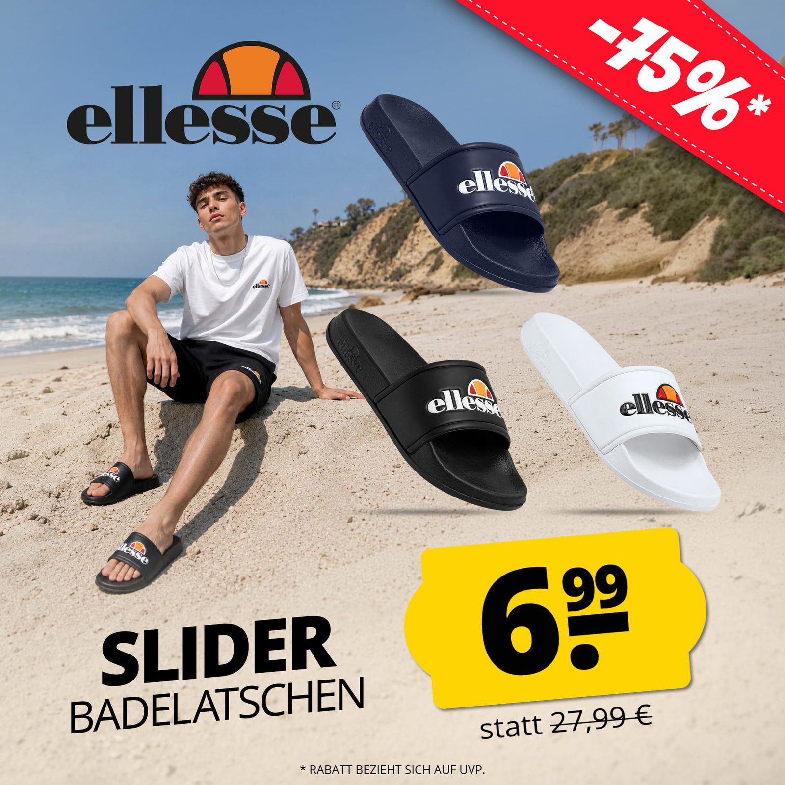 ellesse Slider Herren Badelatschen schwarz Adelaide-Black