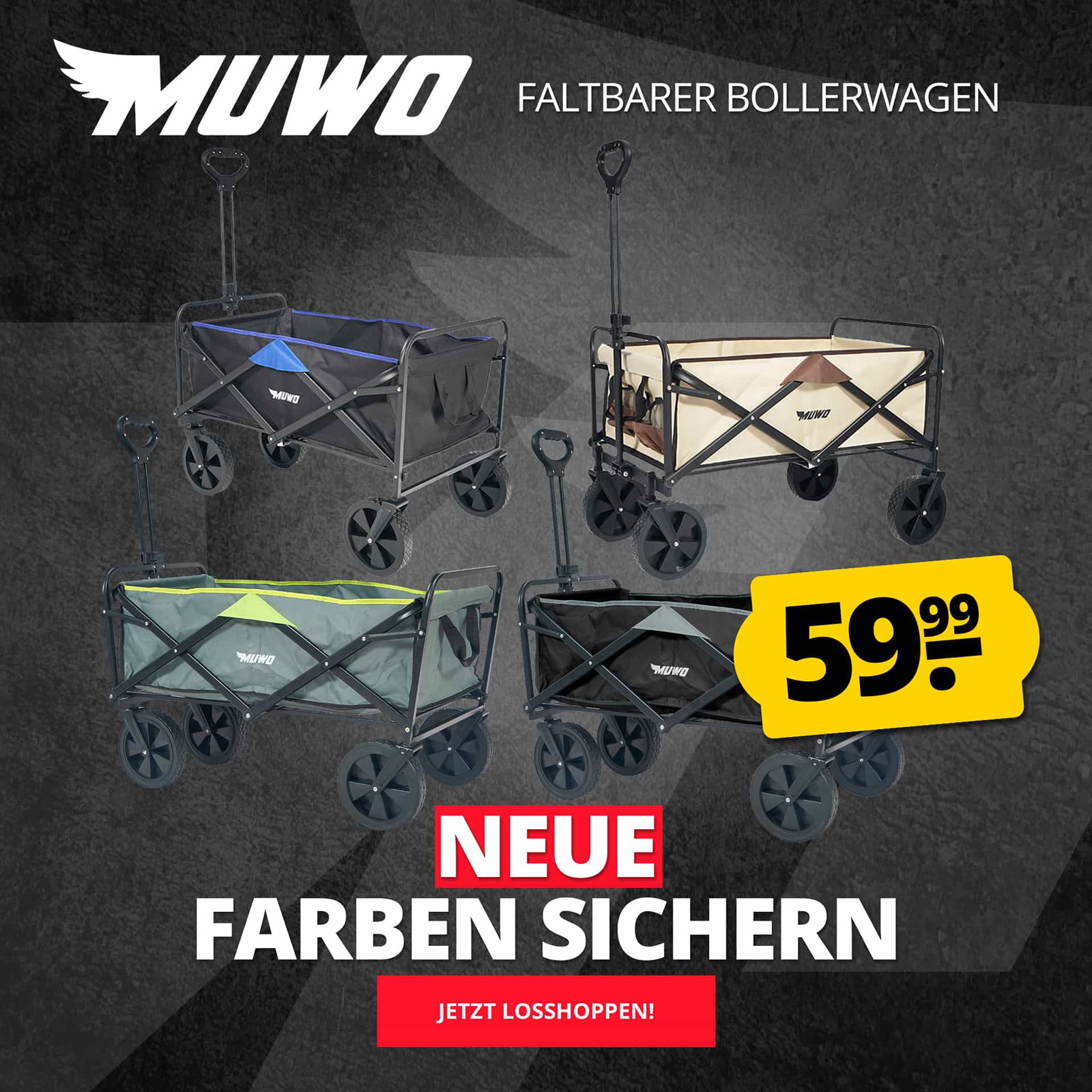 MUWO faltbarer Bollerwagen 100 L, max. 110 kg braun/beige