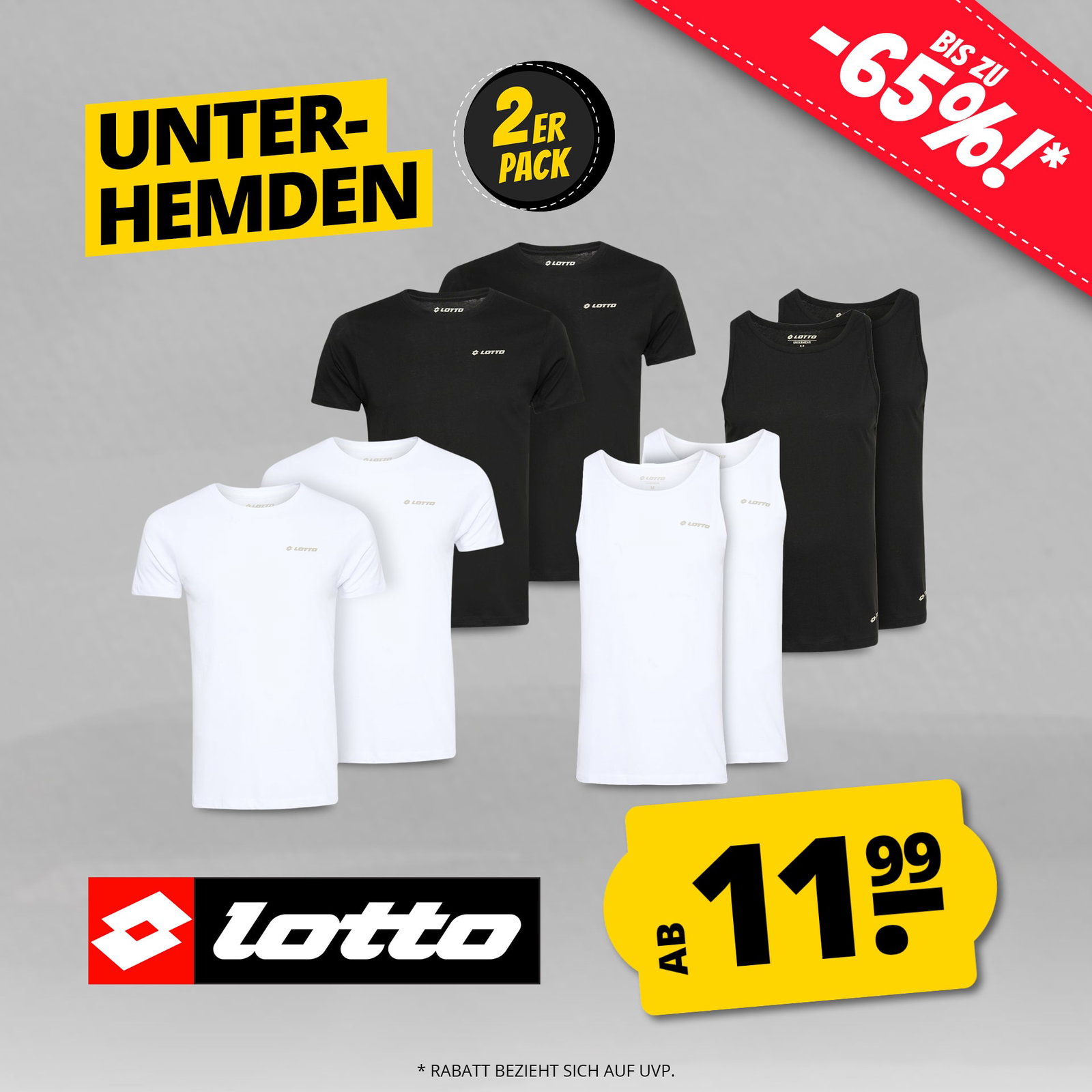 Lotto Herren Unterhemden Tank Top 2er-Pack schwarz