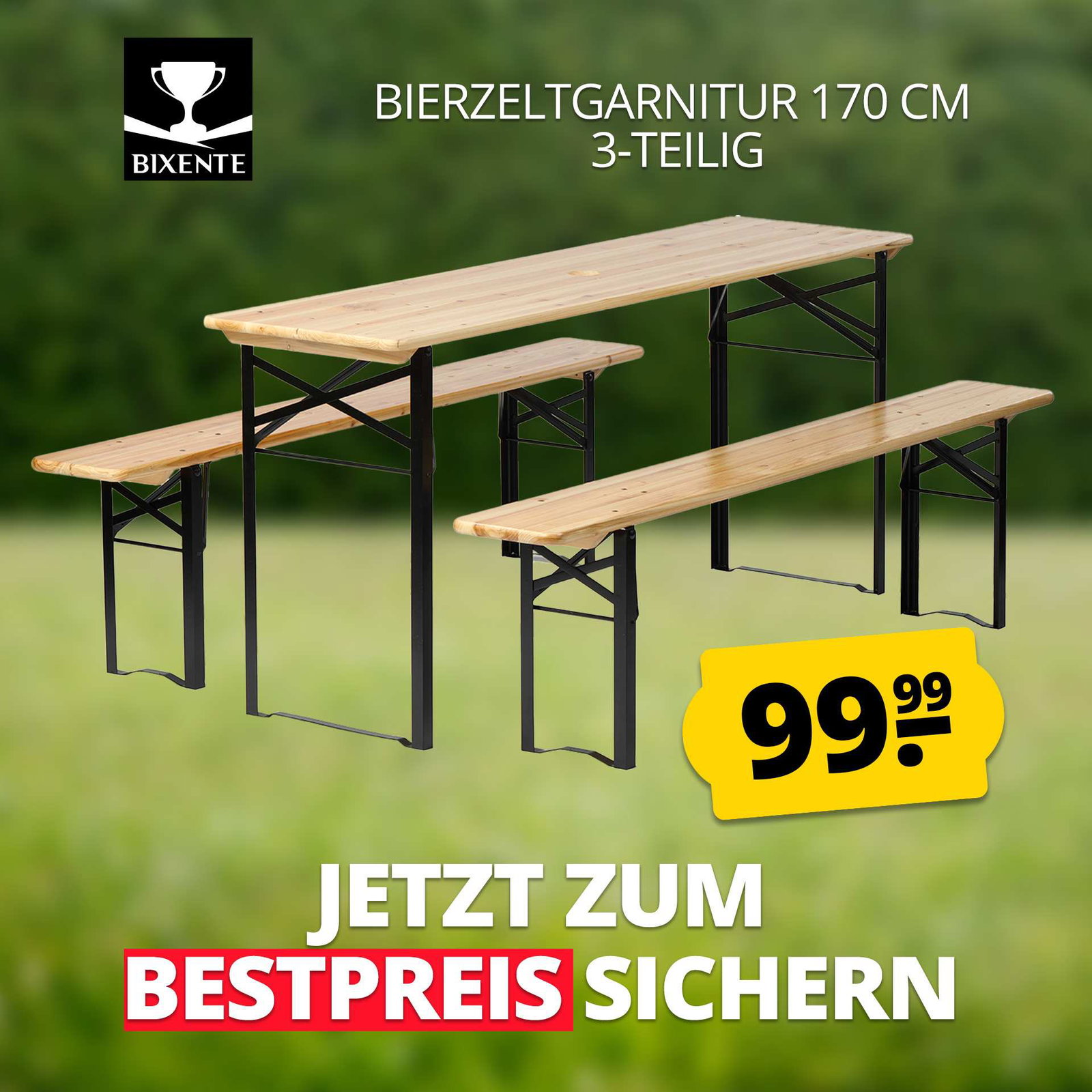 BIXENTE Bierzeltgarnitur 170 cm klappbar inkl. Schirmhalterung 