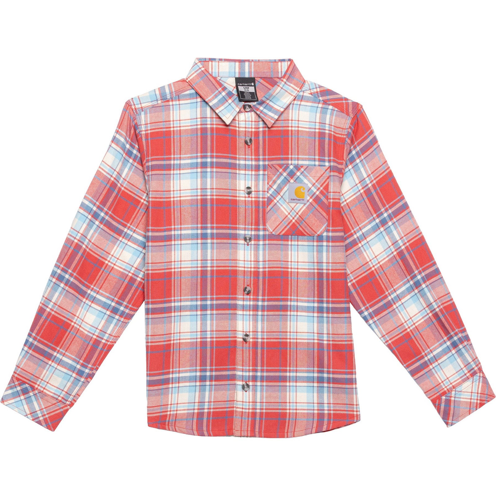 Carhartt Big Boys CE8214 Flannel Button-Front Shirt | Med Red | Size XL | Cotton