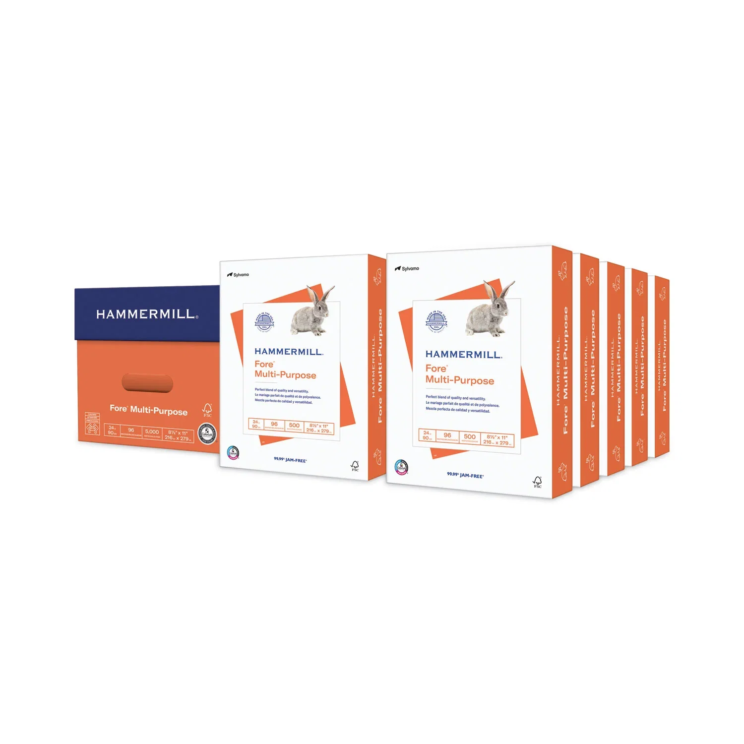 Image of Hammermill® Fore Multipurpose Print Paper, 96 Bright, 24lb, 8.5 x 11, White, 500 Sheets/Ream, 10 Reams/Carton (HAM103283)