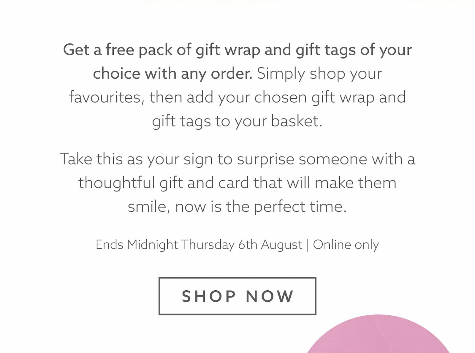 Offer details explaining how to claim a free pack of Whistlefish gift wrap and gift tags with any online order.