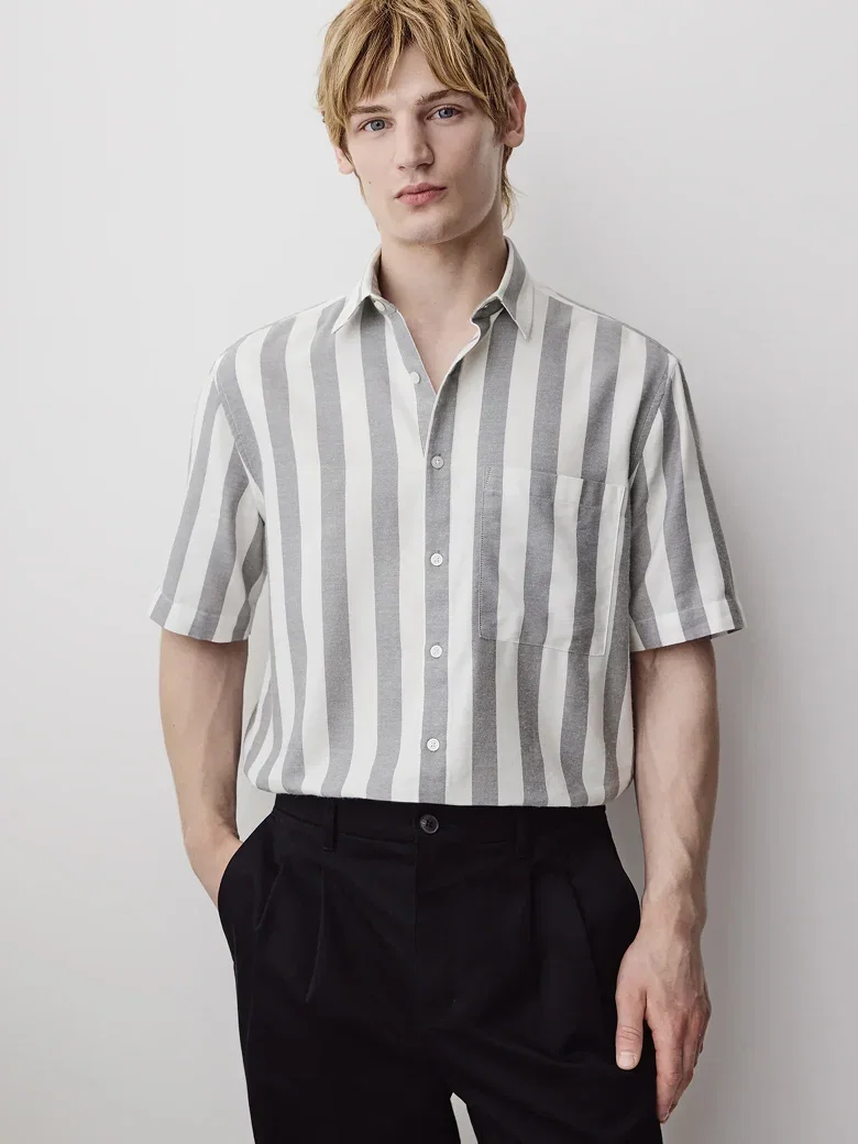 STRIPED LONG-SLEEVE COTTON OXFORD SHIRT