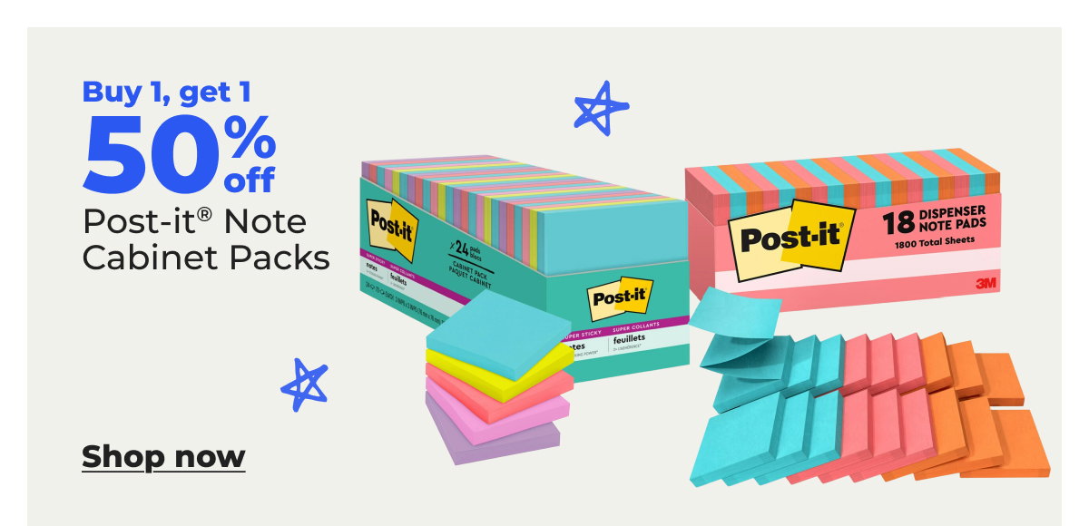 Buy 1, get 1 50% off Post-it® Note Cabinet Packs - Shop now