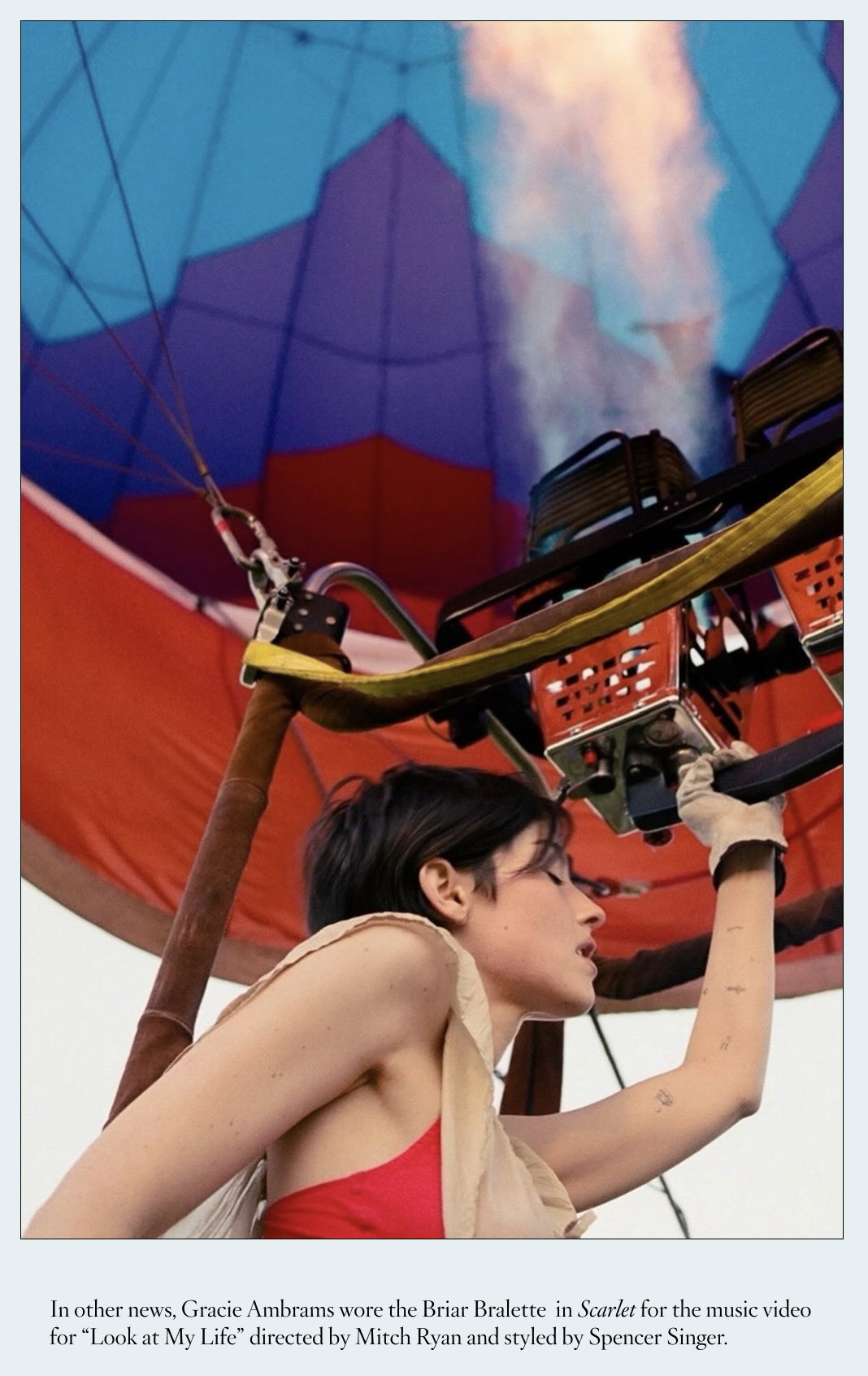 Gracie Ambrams wore the Briar Bralette in Scarlet red for her music video "Look at My Life." 