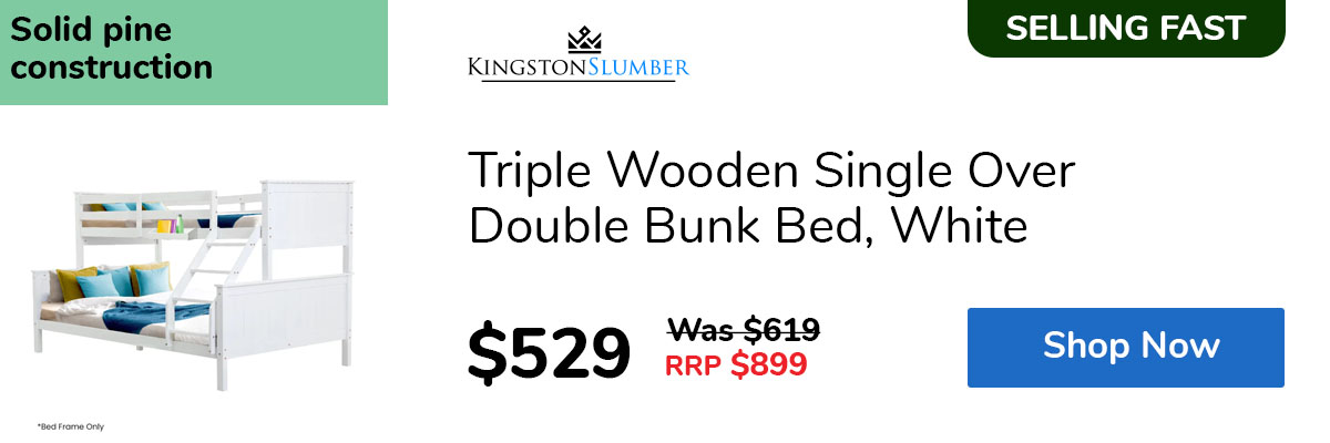 Triple Wooden Single Over Double Bunk Bed, White