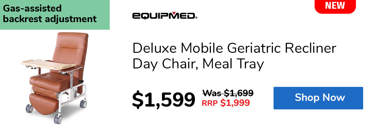 Deluxe Mobile Geriatric Recliner Day Chair, Meal Tray