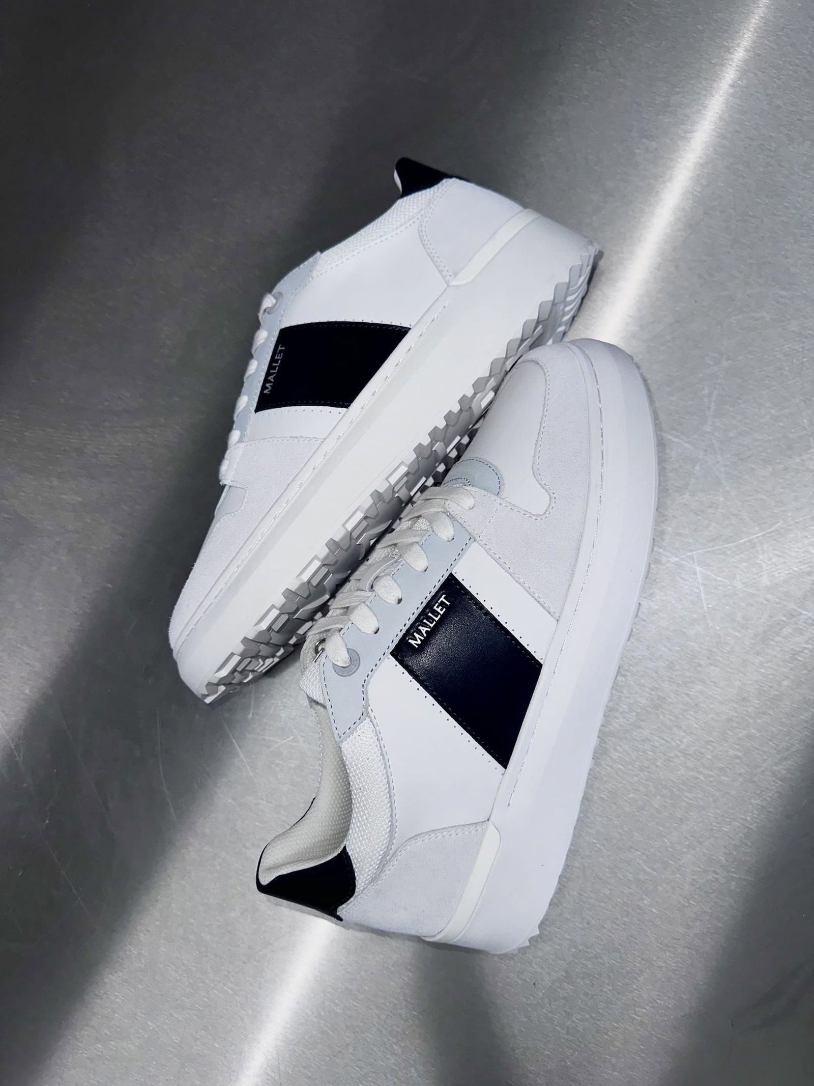 MALLET Popham Men's White Tumbled Leather Monogram Trainers