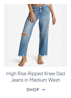 High Rise Ripped Knee Dad Jeans in Medium Wash