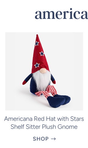 Americana Red Hat with Stars Shelf Sitter Plush Gnome