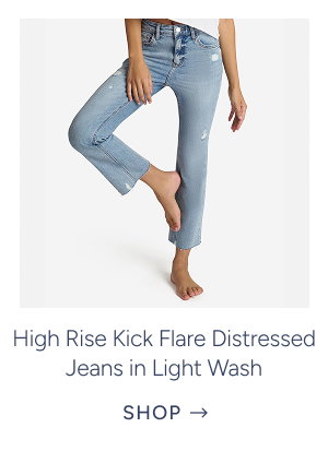 High Rise Kick Flare Distressed Jeans in Light Wash