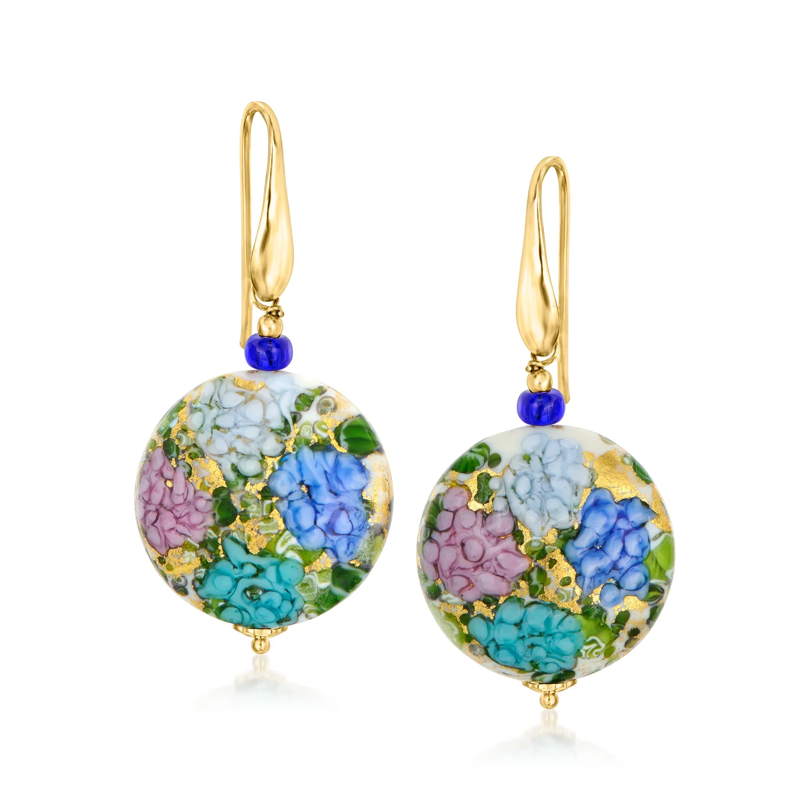 Image of Italian Multicolored Murano Glass Hydrangea Drop Earrings in 18kt Gold Over Sterling