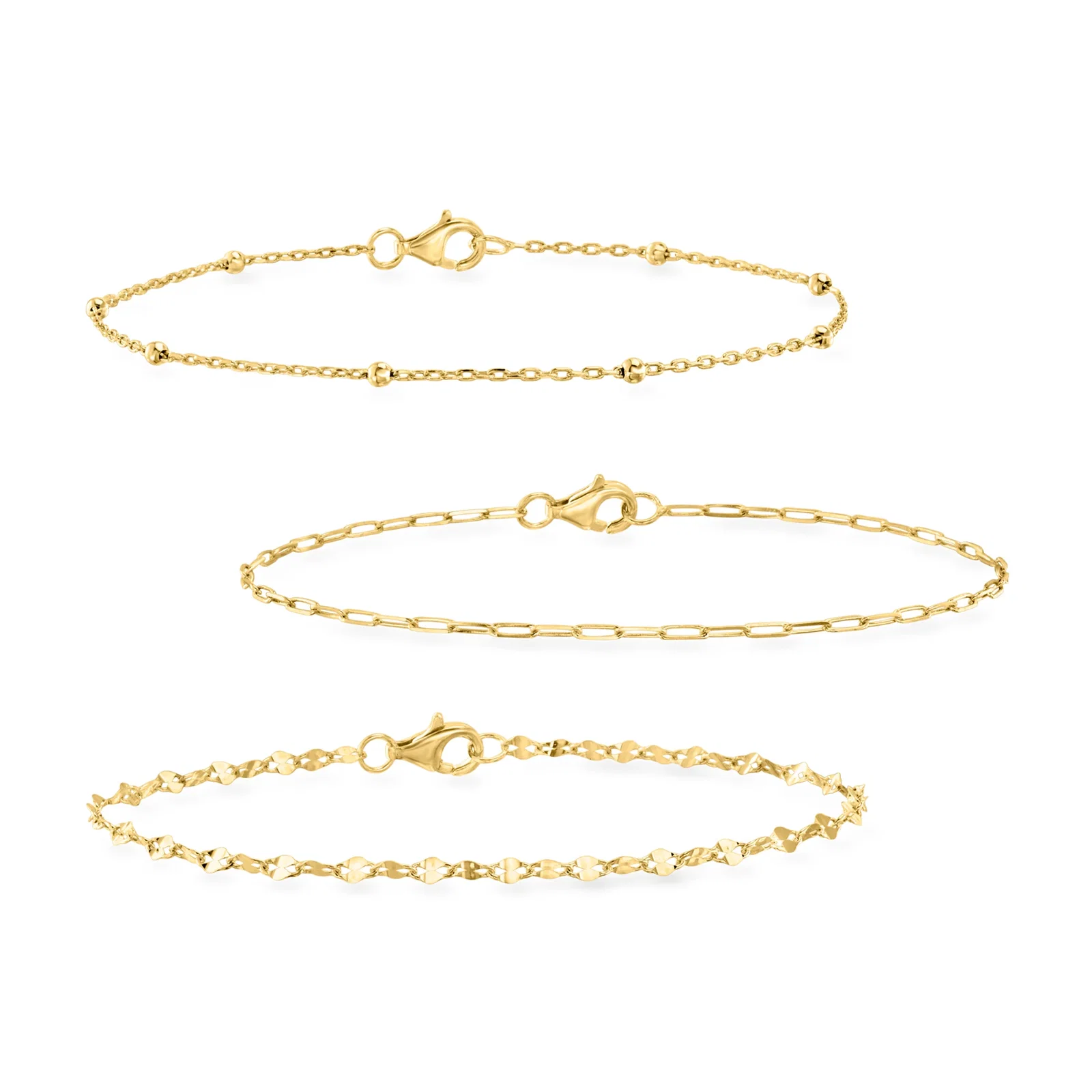 Image of 18kt Gold Over Sterling Jewelry Set: Bead Station, Paper Clip Link and Lumachina-Chain Bracelets