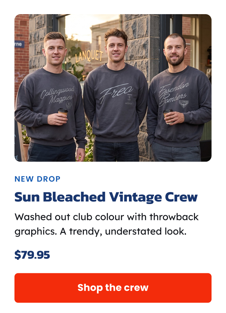 Three Men Standing Outside a Cafe Wearing AFL Sun Bleach Vintage Crews