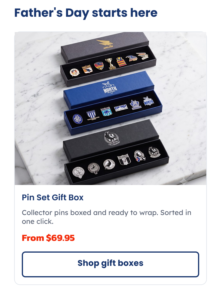 Three AFL Pin Set Gift Boxes Sitting On a Kitchen Counter