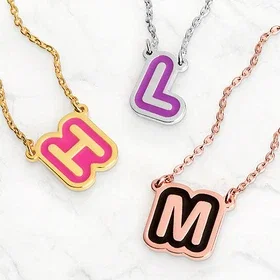 Bubble Initial with Enamel Outline Necklace