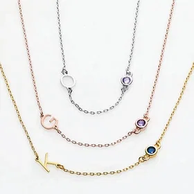 Station Initial and Birthstone Necklace