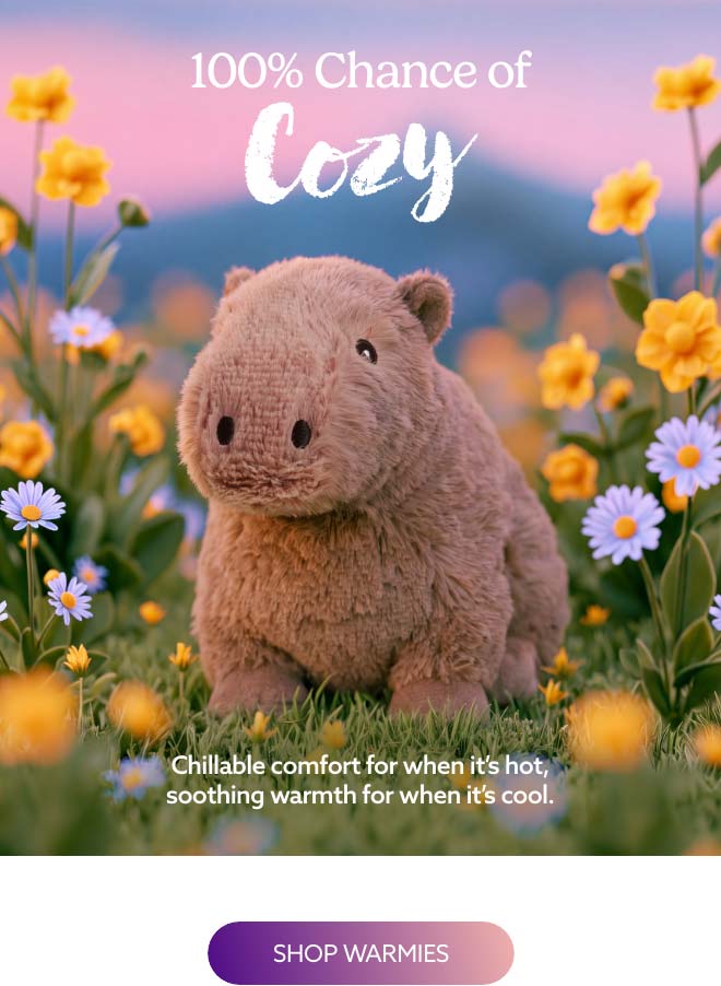 Capybara Warmies in a cozy field. Shop Warmies.