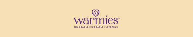 Warmies logo on yellow. Shop Warmies.