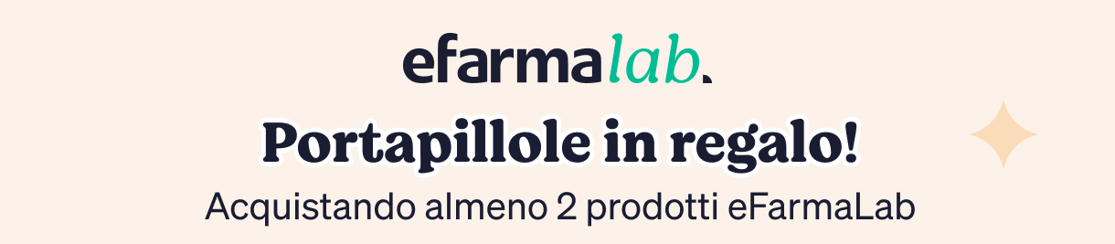 eFarmaLab logo and promotion: free pillbox when you buy at least two eFarmaLab products