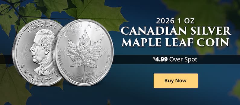 SALE ENDS SOON: 2026 1 oz Canadian Silver Maple Leaf Coin (BU)