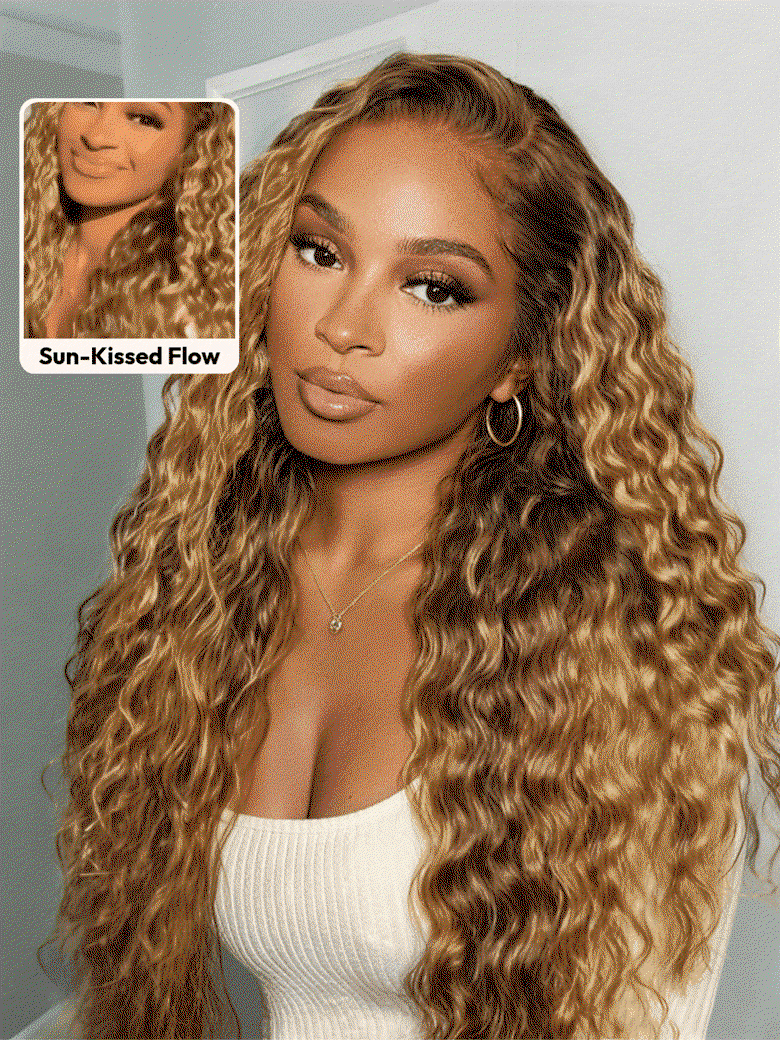 UNice 13x4 Bye Bye Slipβ’ Lace Frontal Bronde Color With Honey Blonde Highlights Water Wave Glueless Drawstring Wig