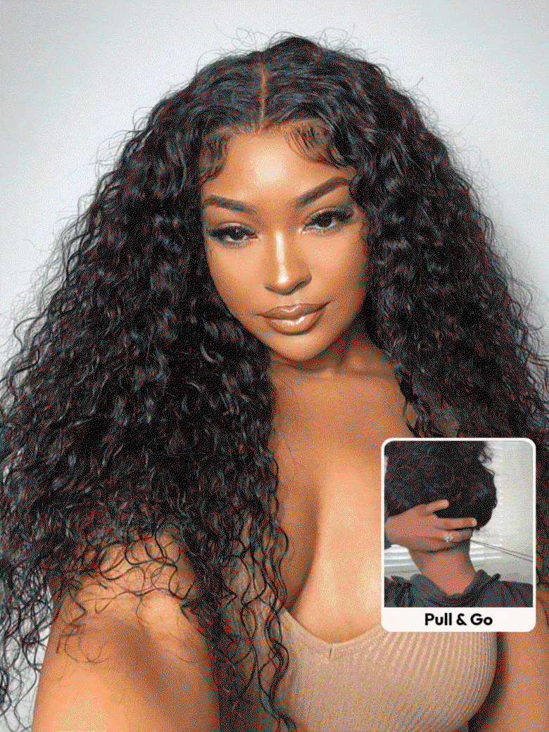 UNice 7x5 Bye-Bye Slipβ’ & 13x4 HD Lace Put On And Go Glueless Water Wave Wig With Secure Silicone Strips and Drawstring With Baby Hair
