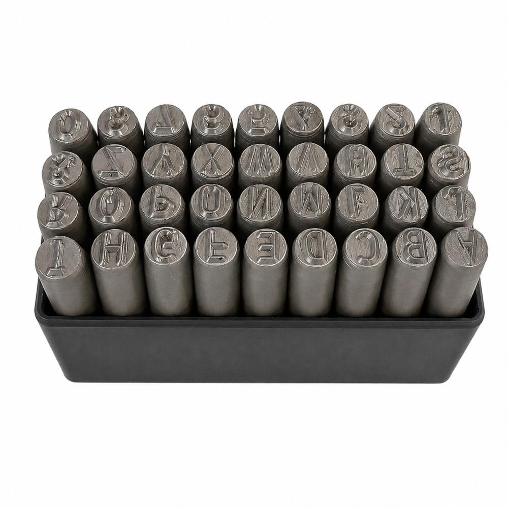 Schlagstempel - Buchstaben- und Zahlensatz – vernickelt - versch. Größen - 36-teilig