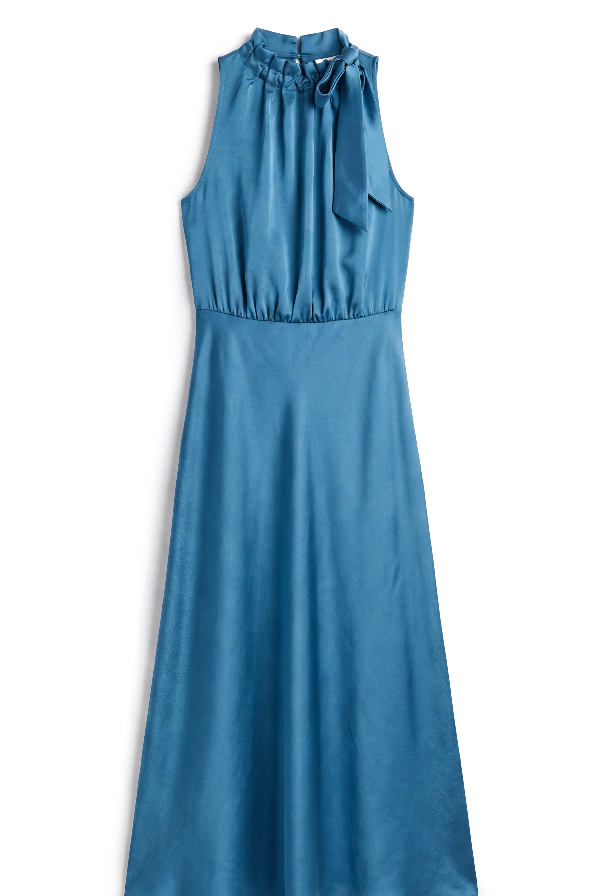 Sleeveless Midi Dress with Ruffle Tie Neck