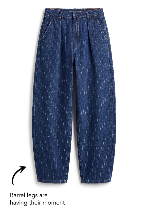 Barrel Fit High Waisted Pleated Pinstripe Trousers