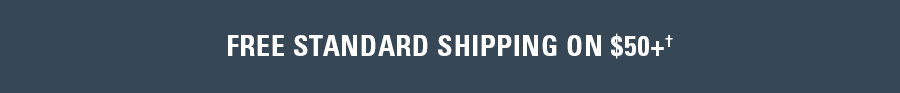 Free standard shipping on orders of 50 dollars or more in white text on a dark blue banner.