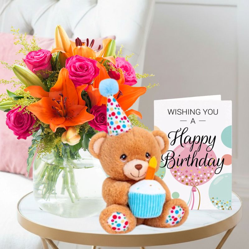 Image of Cheerful Lily & Rose, Keels Happy Birthday Bear & Happy Birthday Card