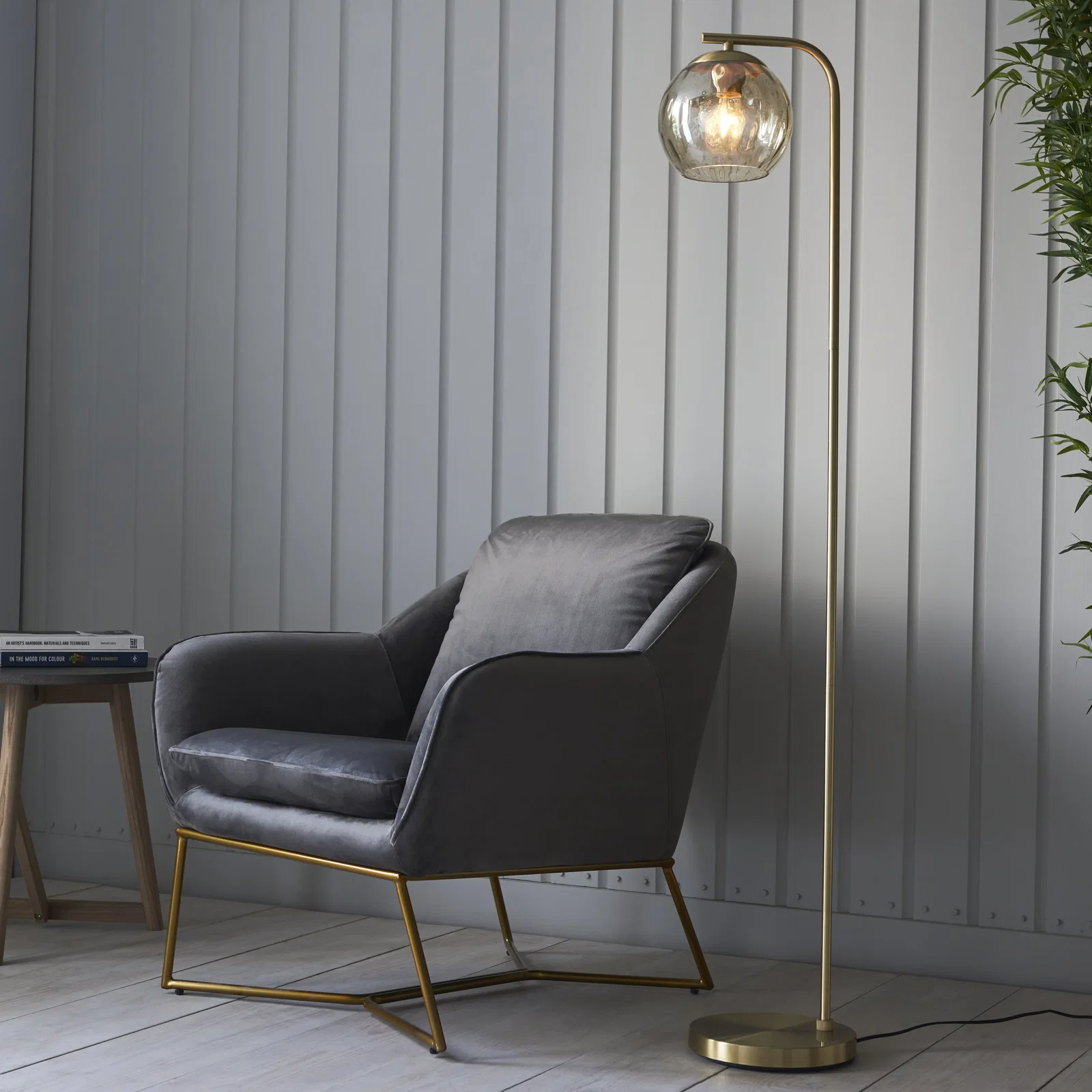Image of Dimple 1 Light Floor Lamp Brushed Gold