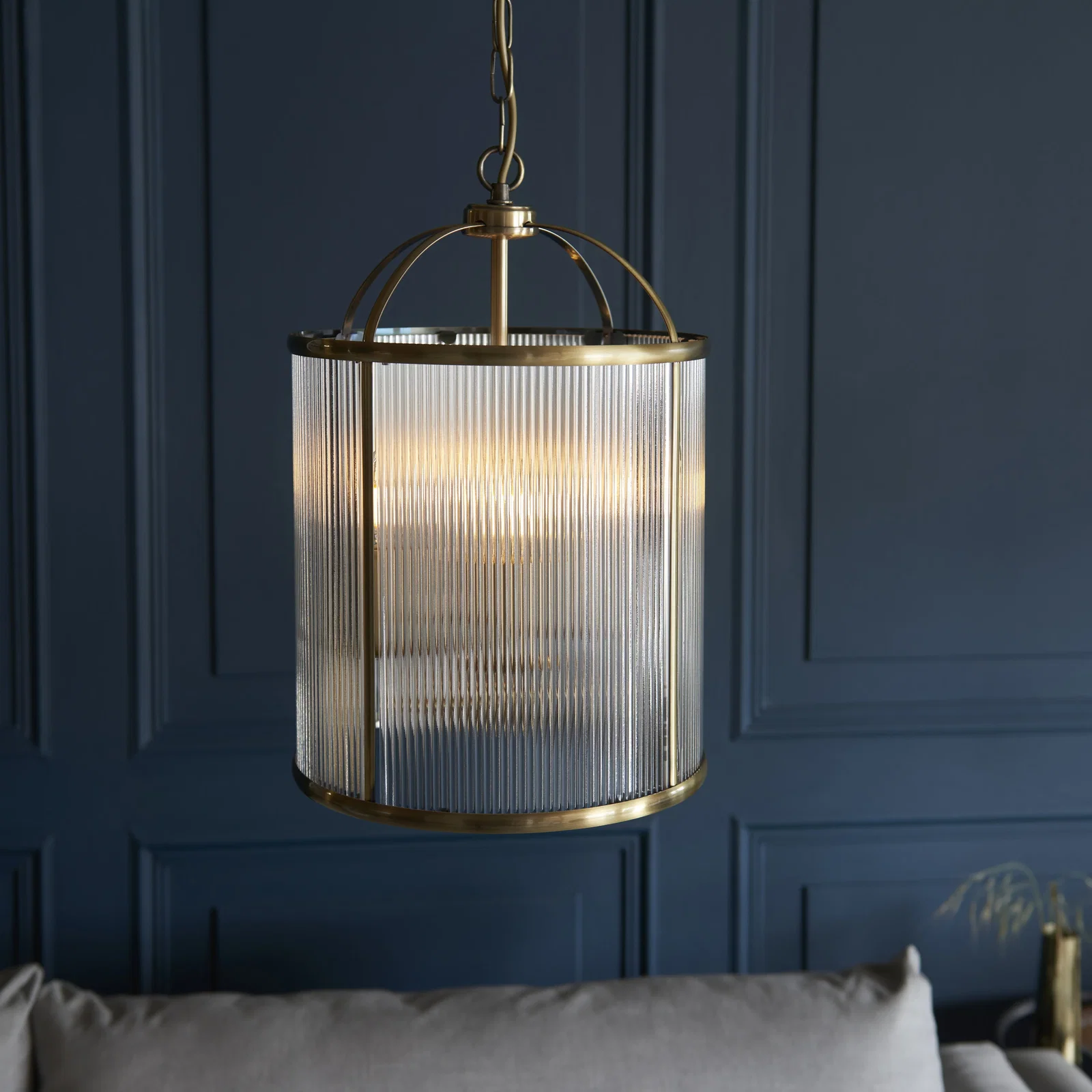 Image of Lambeth Ribbed 4 Light Pendant Antique Brass