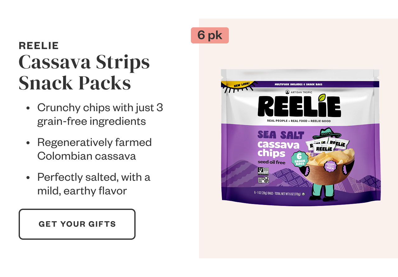Reelie Cassava Strips Snack Packs. Get Your Gifts.