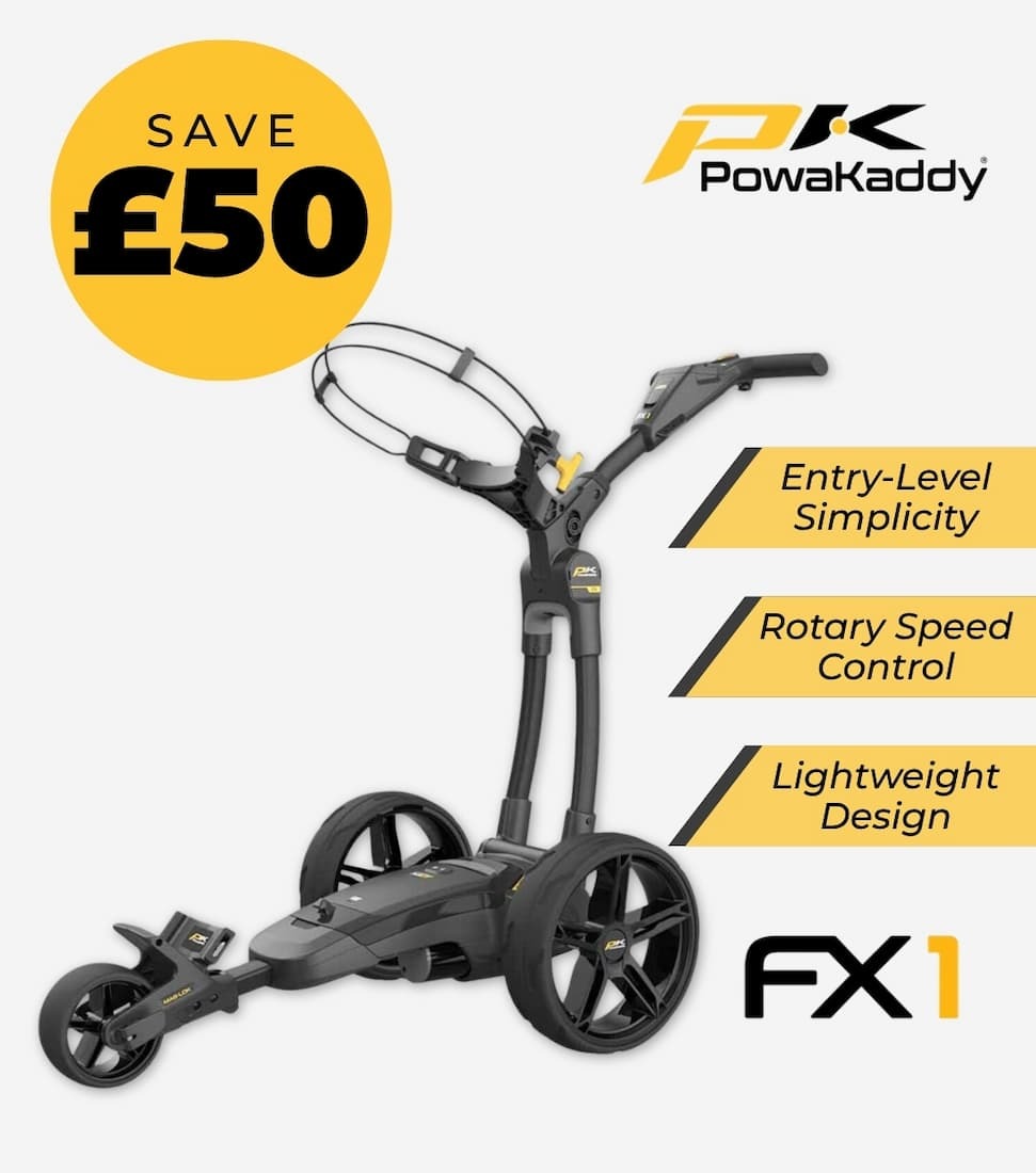 Powakaddy 2026 FX1 Electric Lightweight Fold Up 18 Hole Golf Trolley
