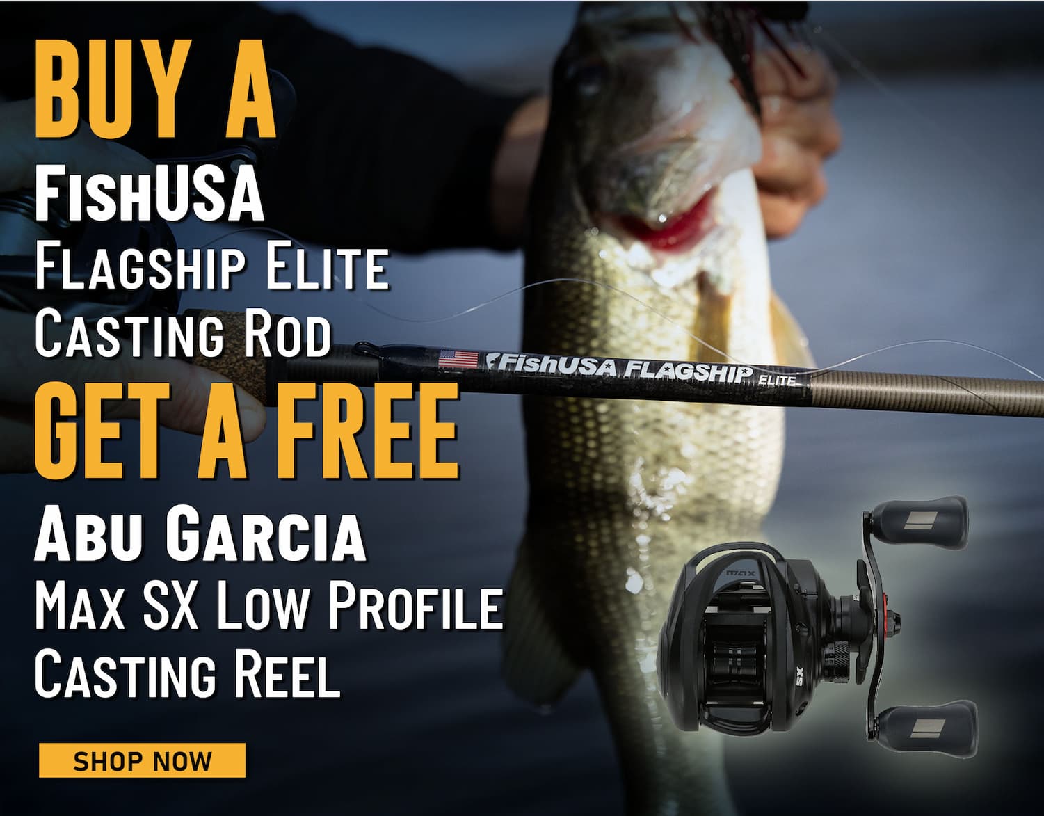 Buy a FishUSA Flagship Elite Casting Rod Get a Free Abu Garcia Max SX Low Profile Casting Reel Shop Now