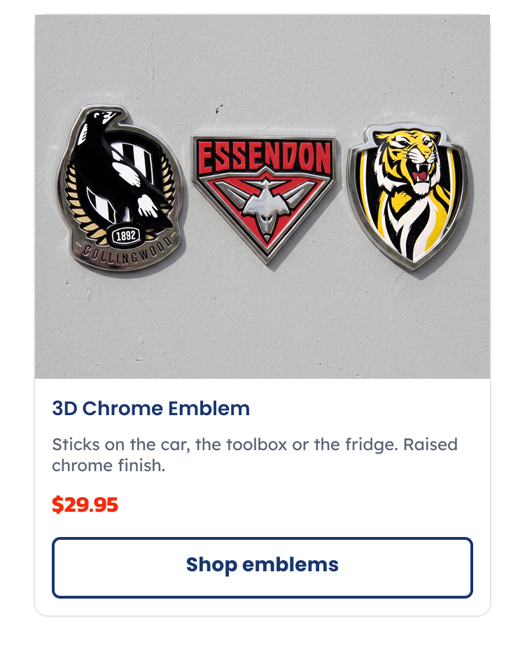Three 3D AFL Chrome Emblems Stuck To a Wall
