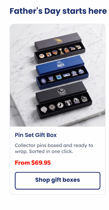 Three AFL Pin Set Gift Boxes Sitting On a Kitchen Counter