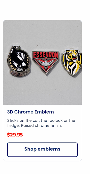 Three 3D AFL Chrome Emblems Stuck To a Wall