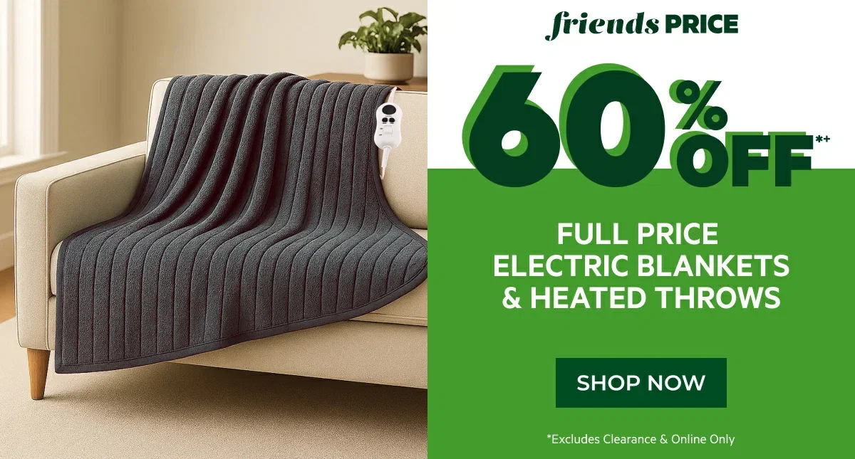 60% off full price electric blankets & heated throws