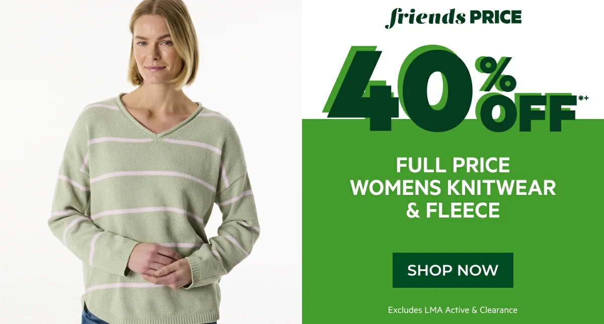 40% off full price womens knitwear & fleece