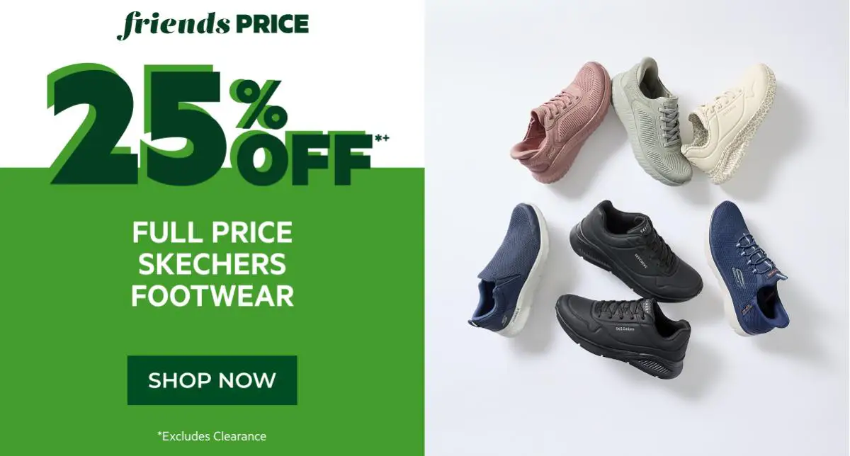 25% off full price skechers footwear