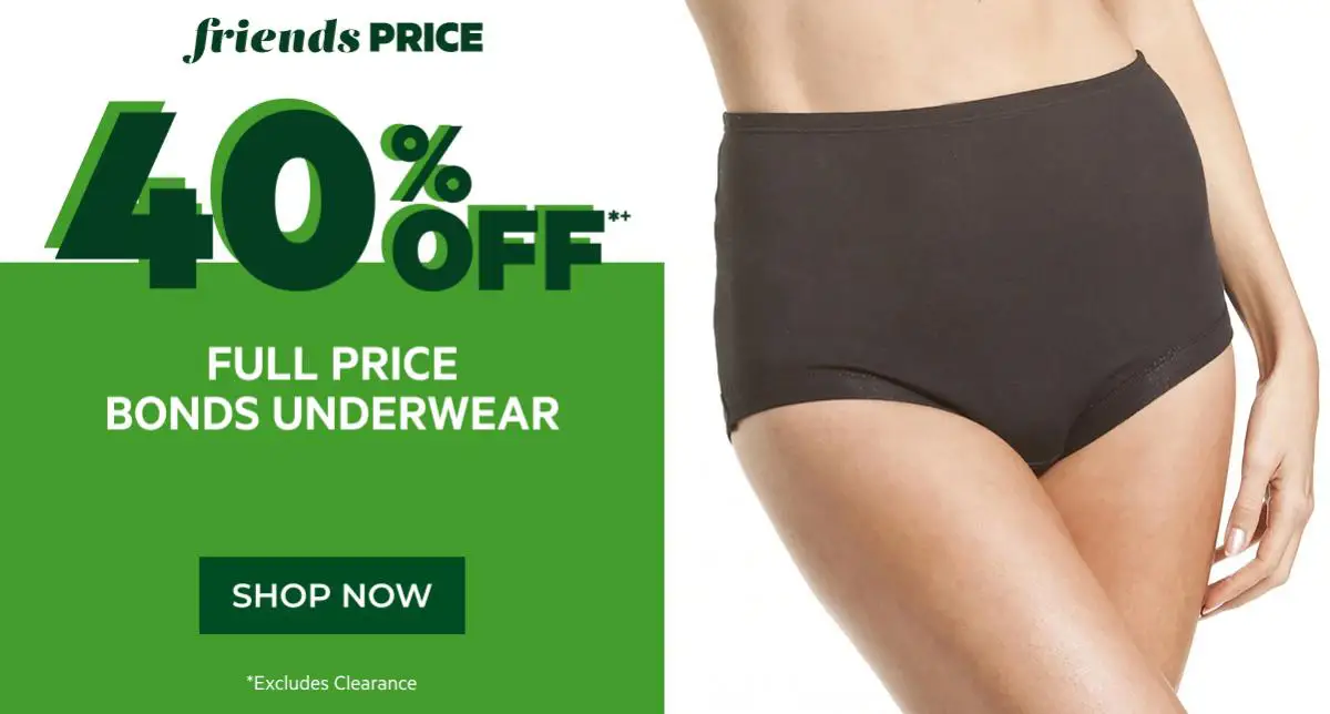 40% off full price bonds underwear