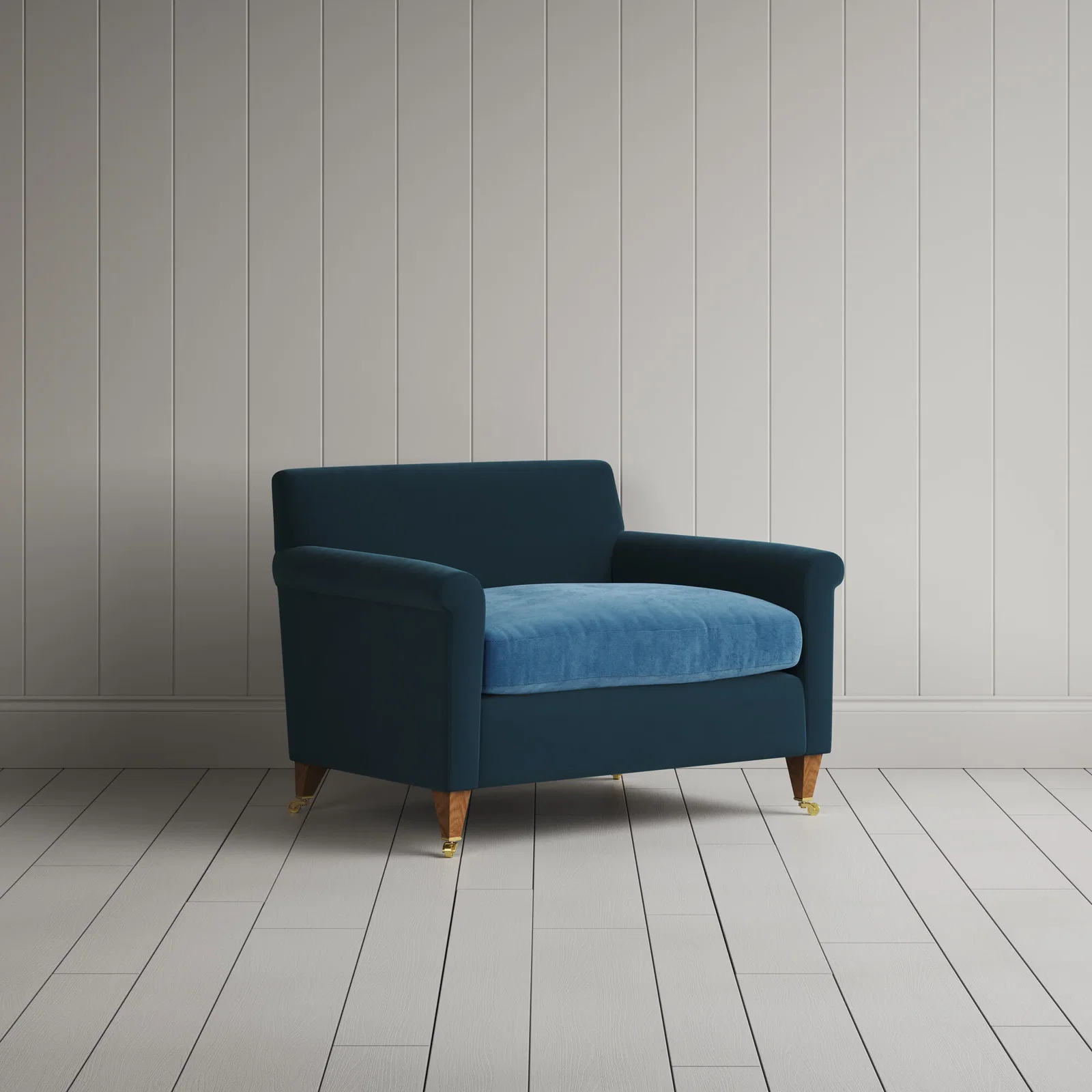 Image of Idler Love Seat in Intelligent Velvet Aegean Frame and Classic Corduroy Harbour Blue Seat