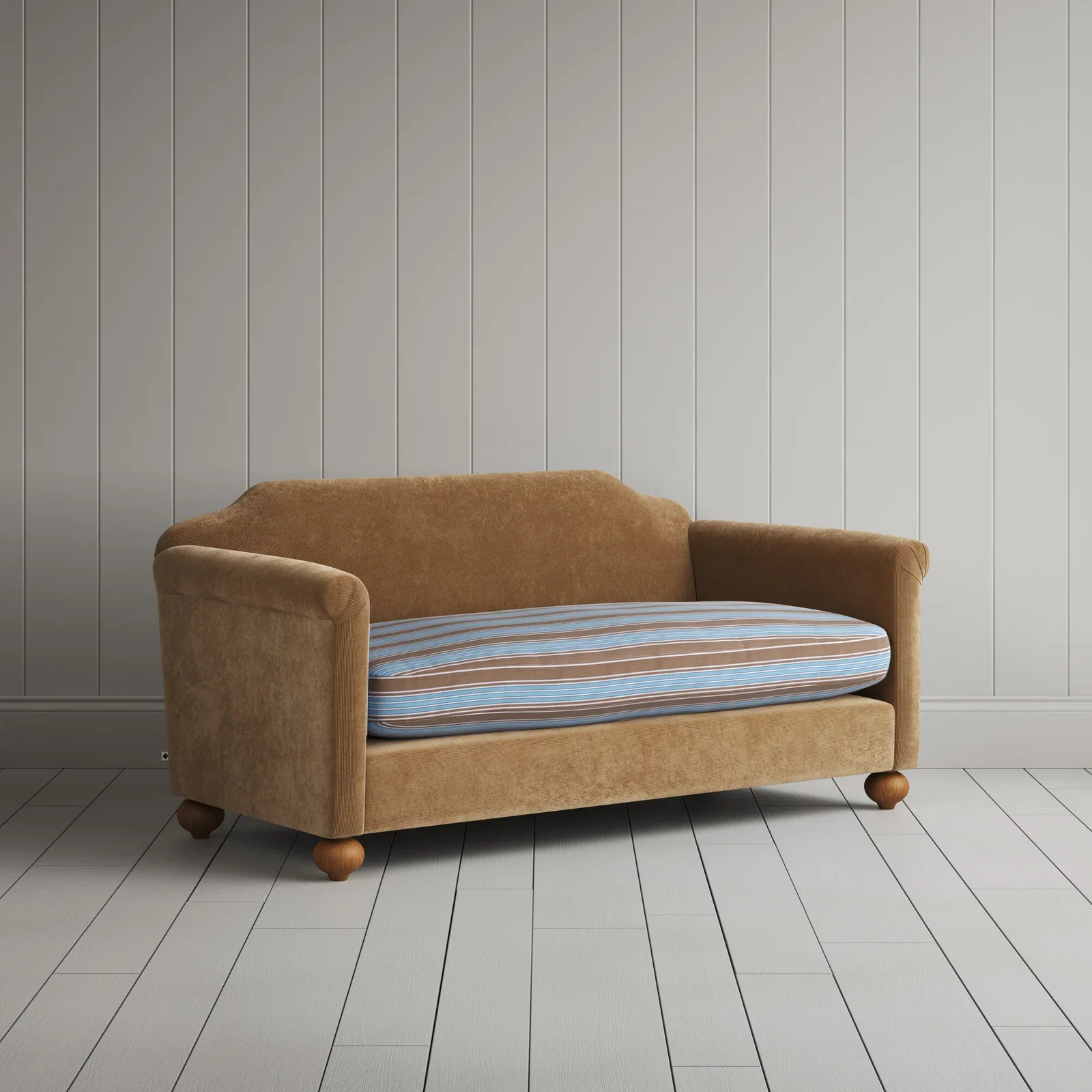 Image of Dolittle 2 seater sofa in Classic Corduroy Stone Beige Frame and Regatta Blue Seat