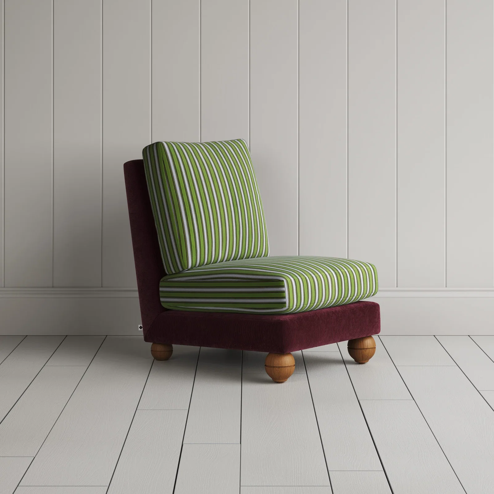 Image of Perch Slipper Armchair in Classic Corduroy Cherry Frame and Colonnade Seat
